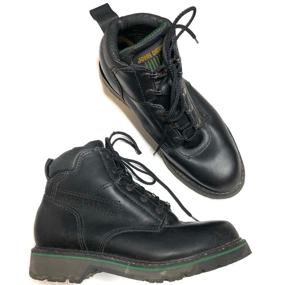 John Deere vintage black leather boots with laces